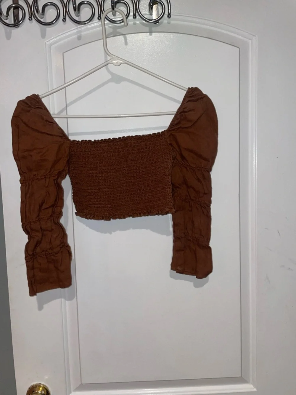 New! Reformation Maple Chocolate Brown Ruched Bodice Linen Cropped Top 🤎 Medium